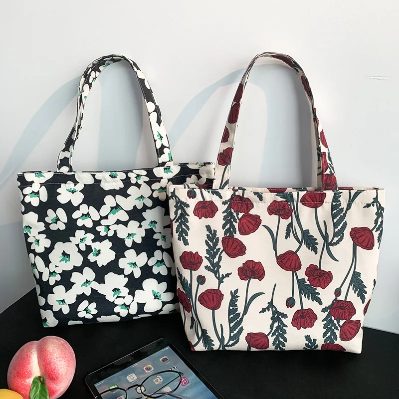 Youda New Fashion Polyester Fabric Top-handle Bag for Women Vintage Floral Striped Handbag Lunch Box Bags