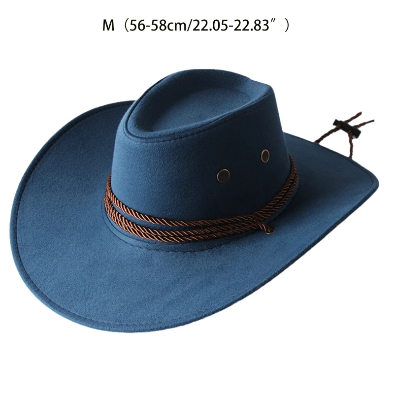 Men\'s Cool Sun Hat Solid Color Cool Western Cowboy Hat Plain Solid Color Men\'s Peaked Cap Large Western Rope Knight Cowboy Hat