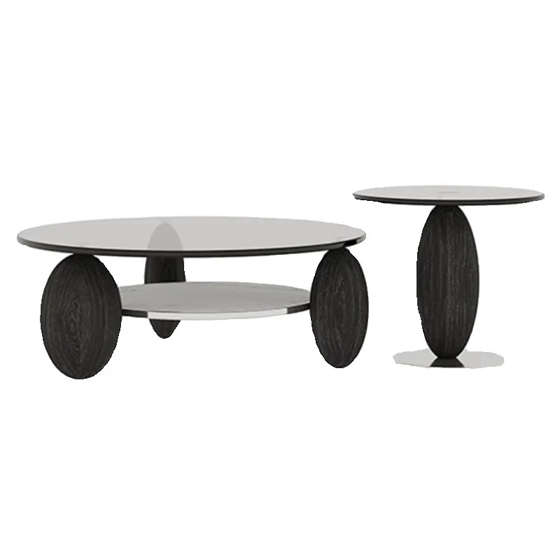 

Glass coffee table combination small apartment minimalist Italian black art creative ash wood round