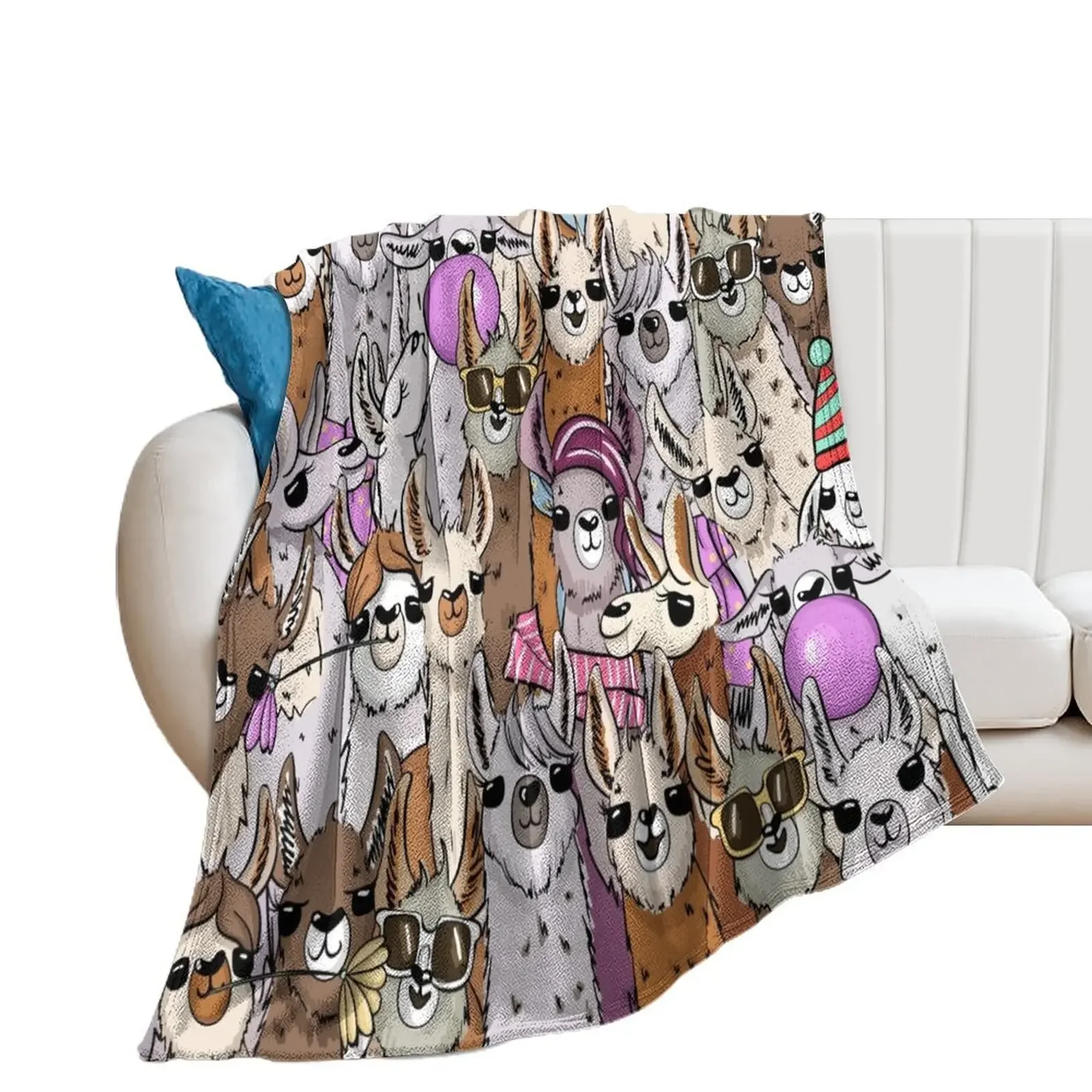 

Llama Llama Party Selfie Throw Blanket halloween Polar Sofa Quilt Cute Plaid Blankets