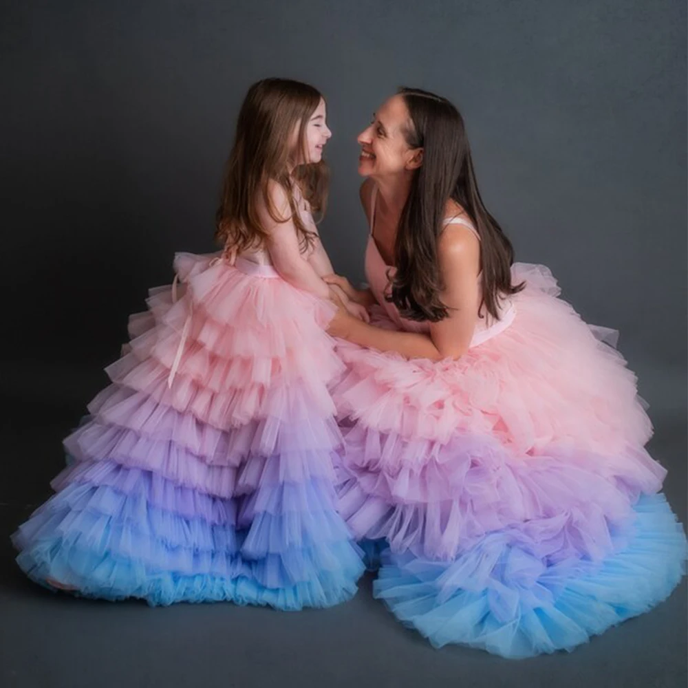 ชุดเดรสแม่ลูกแบบเข้าชุดกัน ผ้าทูลล์พองฟู สไตล์เจ้าหญิง สำหรับงานพรอม งานแต่งงาน งานวันเกิด งานเลี้ยงกลางคืน