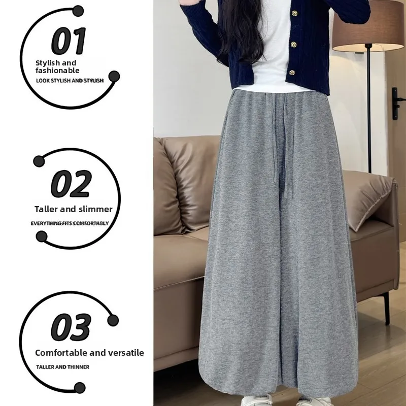 하이웨이스트 와이드 레그 랜턴 팬츠 스커트 팬츠 여성용 가을 2025 신상 캐주얼 심플 단색 폴리에스터 혼방 편안함...