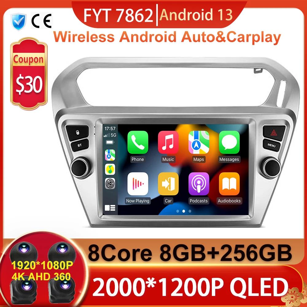 Android 13 256G DSP For Peugeot 301 For Citroen C-Elysee CElysee 2012 - 2016 Car Radio Multimedia Video Player Navigation GPS