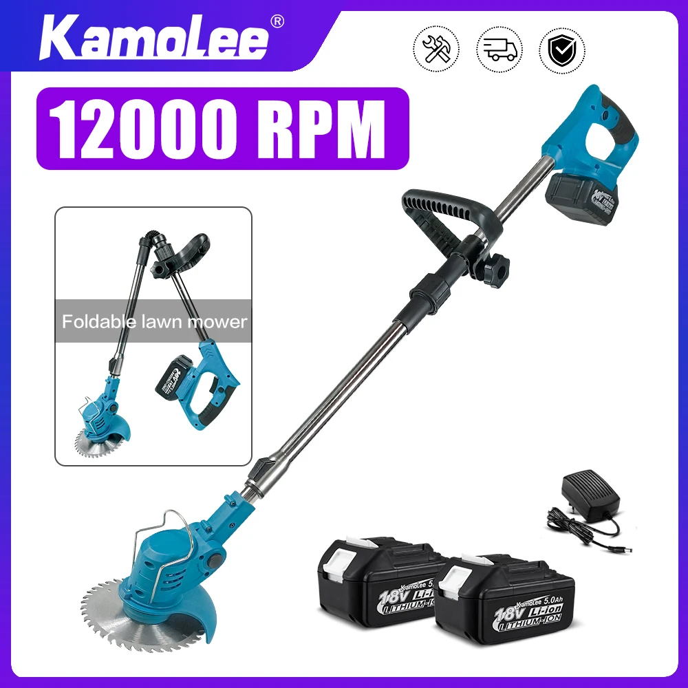 Kamolee 12000rpm sans fil rechargeable tondeuse à gazon portable pliable électrique tondeuse à gazon jardin outil de désherbage compatible Makita 18V - 21v batterie