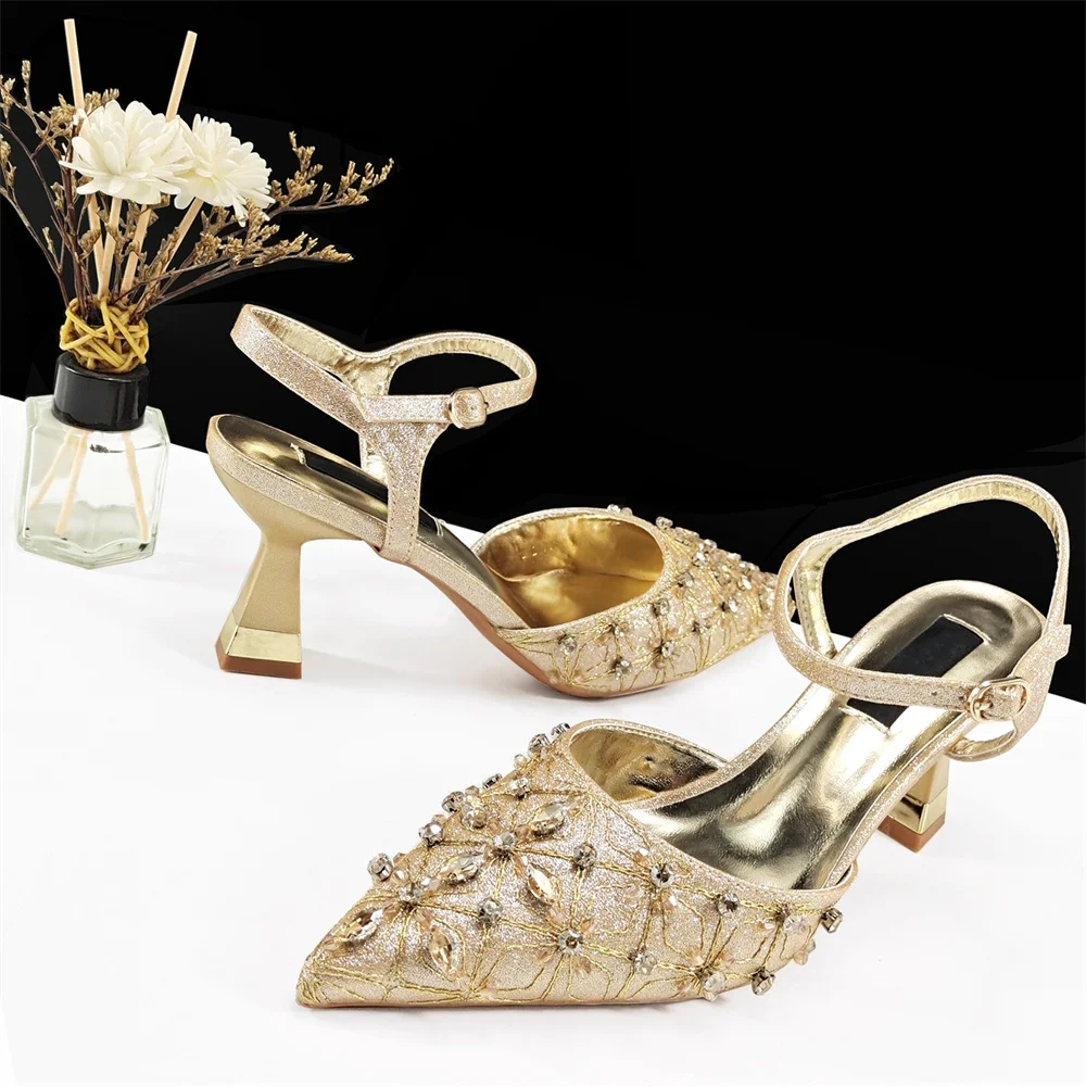 صنادل إيطالية أنيقة من حجر الراين أحذية عالية الجودة للنساء الأفريقيات بكعب عالٍ لفستان الحفلات #6