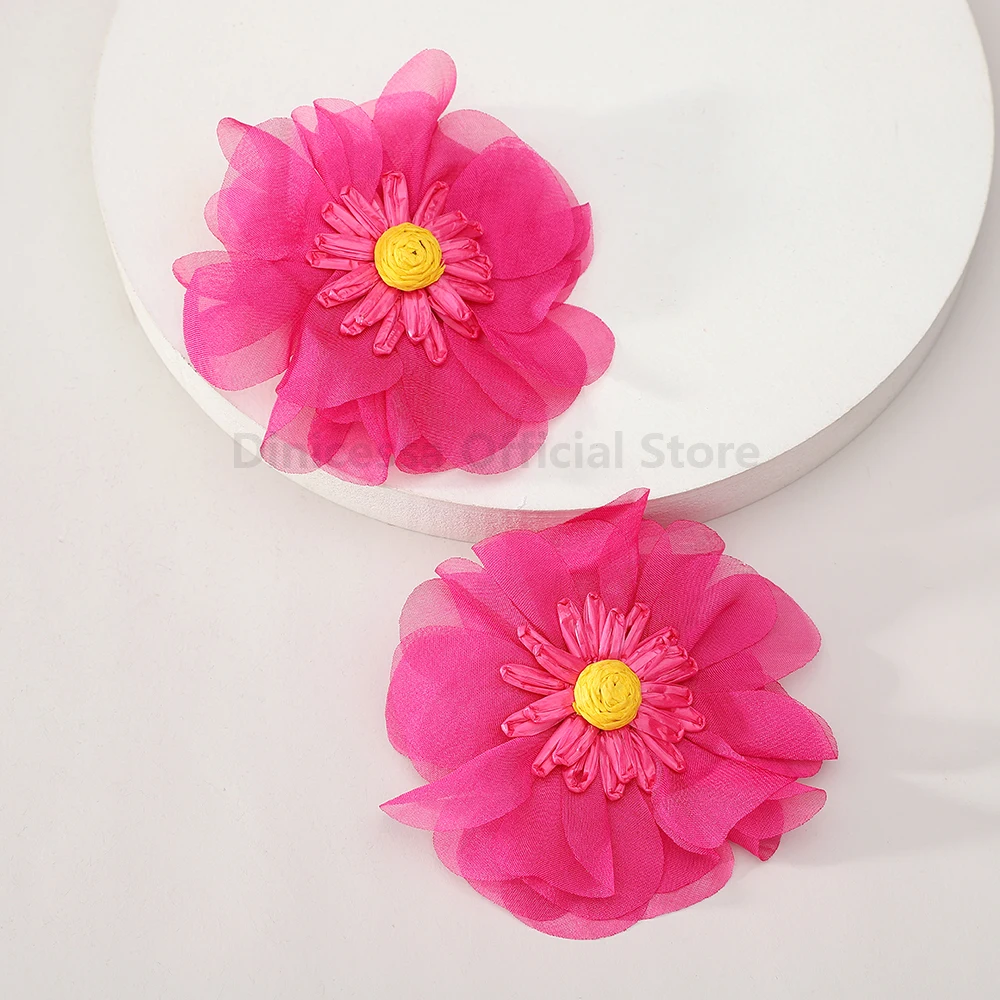 Elegant Lafite Fabric Large Flower Earrings Classic Fashionable Romantic Sweet for Ladies Daily Parties Picnics Jewelry