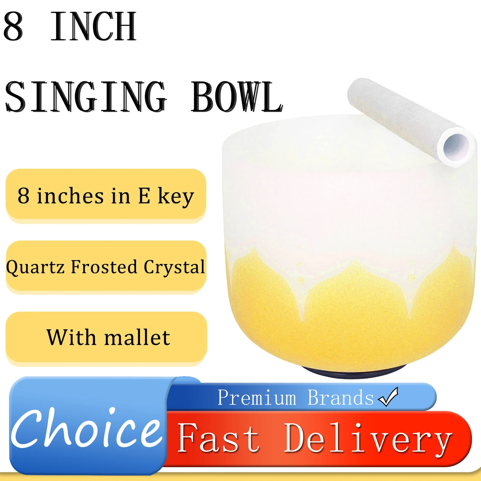 

Кристаллическая поющая чаша IRIN 8 дюймов, E-тональность, матовая, из кварца, с резиновым кольцом, бесплатный молоток, ударный инструмент