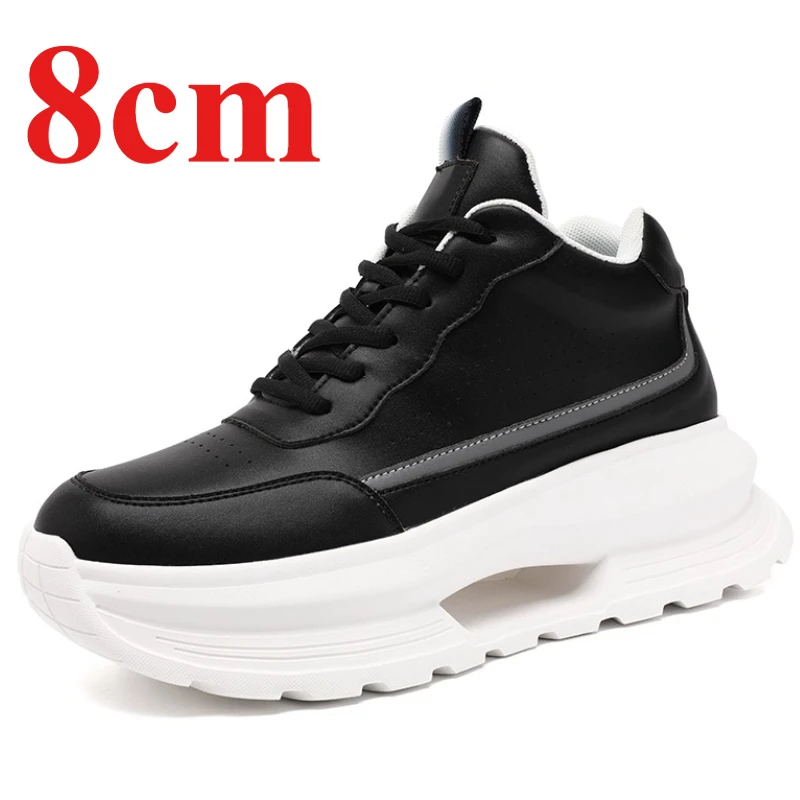 

Высококачественные белые кеды для мужчин с увеличением роста на 8 см, на толстой подошве, комфортные, дышащие, повседневные спортивные туфли