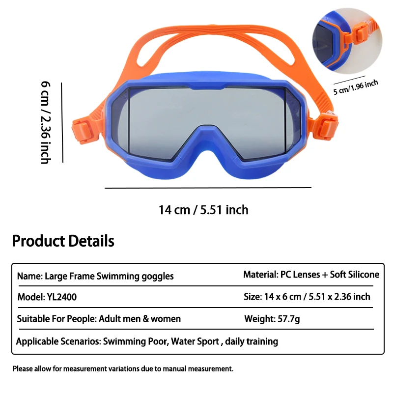 Tri-Window breed zicht zwembril voor volwassenen - groot frame, anticondens, UV-bescherming, lekvrij siliconenglas voor training
