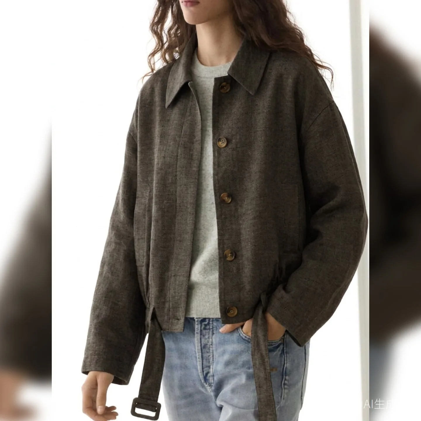 Old Money Slack Ramie Niche Design Jacket Women's Clothing Autumn And Winter French Hem Belt Long Sleeve Linen Jacket
