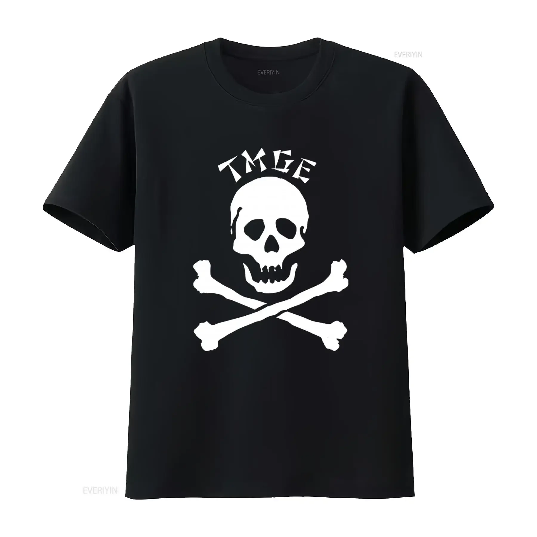 TMGE Vintage Skull and Crossbones Print T Shirt Rock Band Inspired Streetwear vintage Washed Versatile homme designer clothes