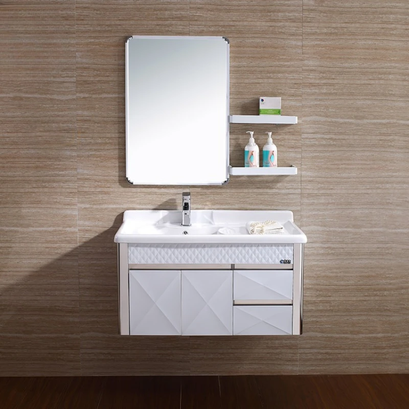 

304 stainless steel bathroom cabinet, wall-mounted European modern bathroom cabinet sink basin