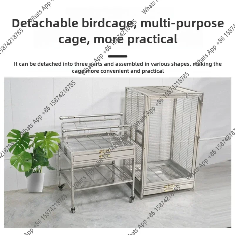 

304 Stainless Steel Bird Cage Split Stand Transparent Ornamental Grey Eclectus Parrot Cage Luxury Villa Breeding Cage X