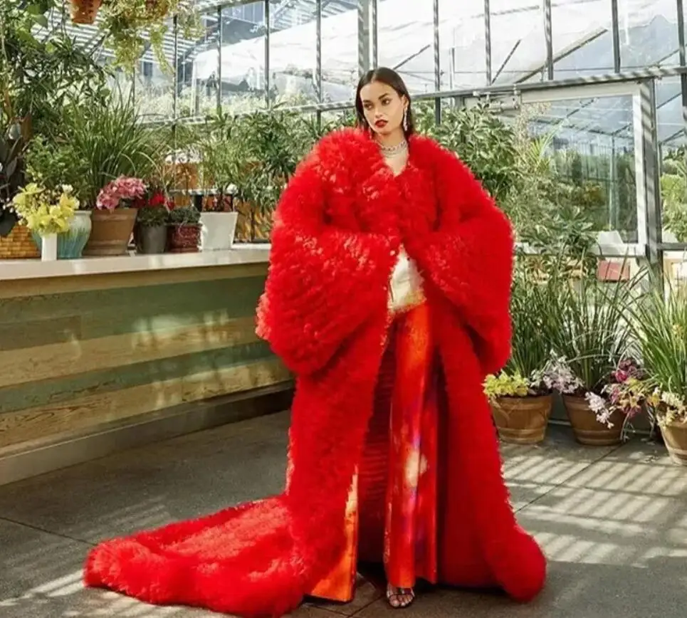 Vestidos de tul con volantes completos para mujer, Chaqueta larga escalonada, capa superior de malla exuberante, túnicas Kimino de lujo, vestido de fotografía hecho a medida, Rojo