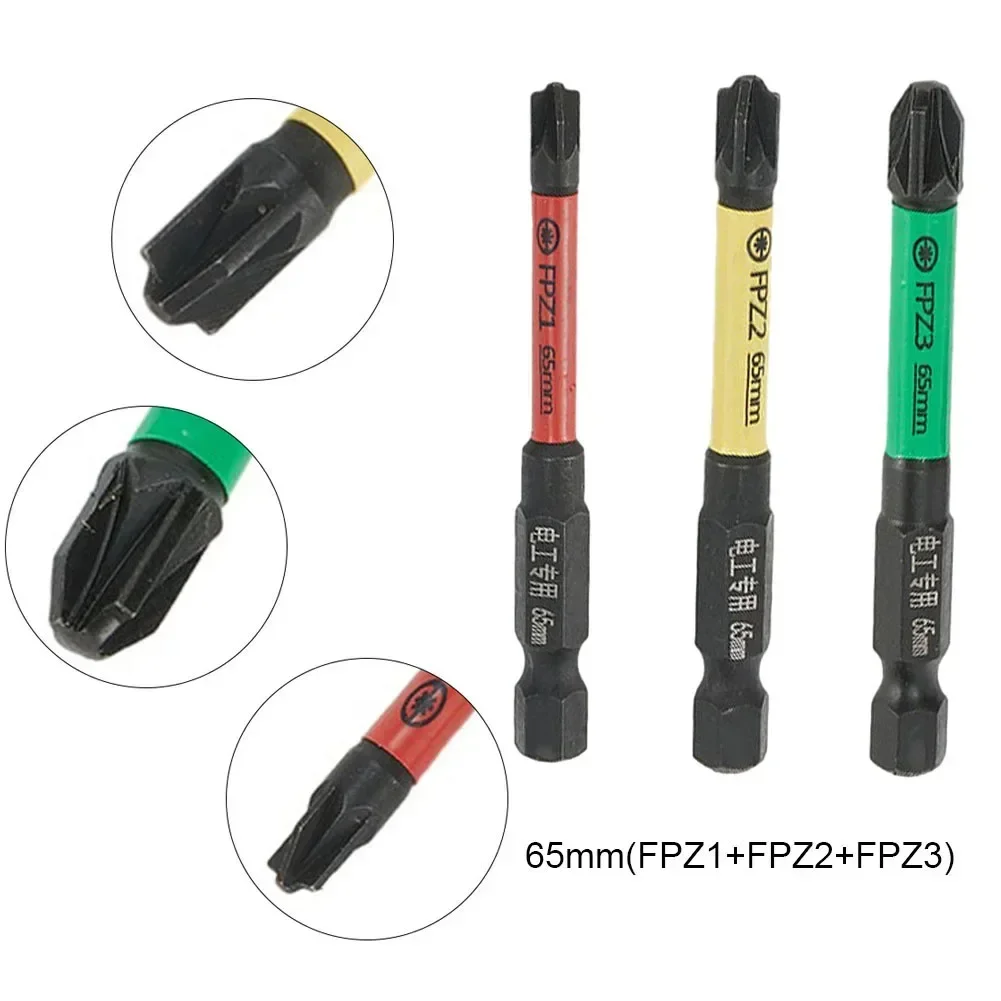 3pcs 65mm Magnetic Special Slotted Cross Screwdriver Bit Batch Head Nutdrivers FPZ1 FPZ2 FPZ3 For Socket Switch Hand Tools
