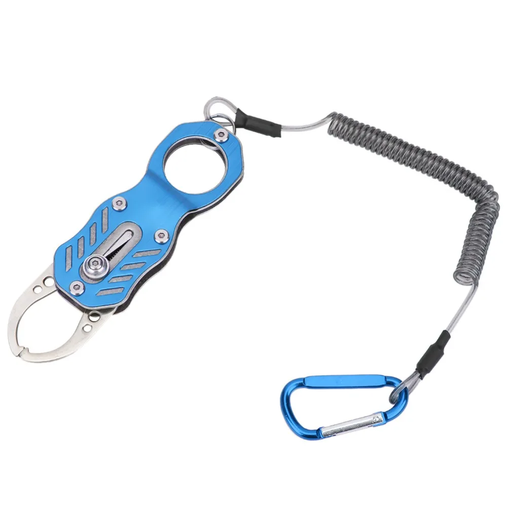Titanium Alloy Fish Lip Gripper with Retractable Lanyard Self-Locking Fishing Pliers 12*3.3cm Mini Fish Control Clamp