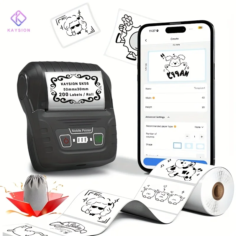 KAYSION Portable Label Maker Wireless Thermal Label Printer, USB Rechargeable Compatible with Phone & Computer for Home Office
