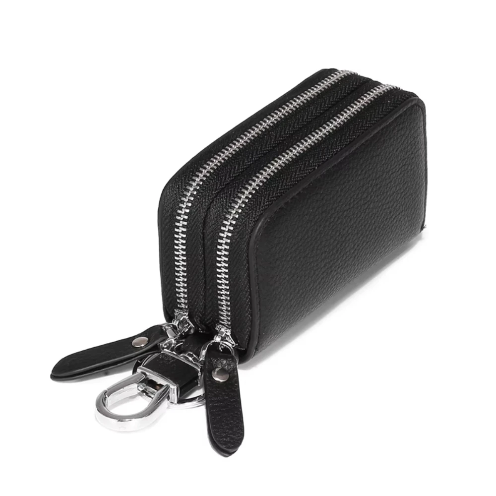 ZK30 Genuine Leather Car Key Wallets Unisex Key Bag Men Car Key Holders Double Zipper Keychain Case Women Smart Housekeeper