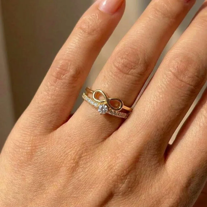 925 Sterling Silver Bow Shape Finger Exquisite Ring for Women Infinity Sign Cubic Zirconia Wedding Engagement Party Fine Jewelry