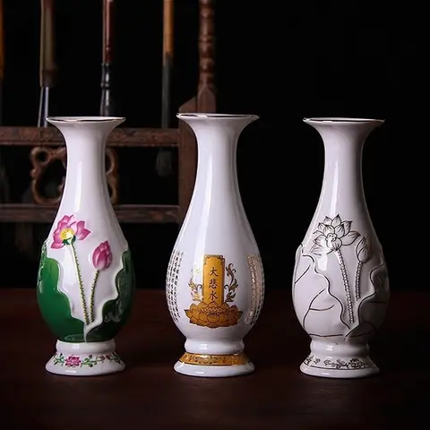 Keramik weiß Buddha Vase Blumen arrangement Gerät Lotus Muster Wohnzimmer Dekor buddhistischen Tempel liefert Keramik behälter