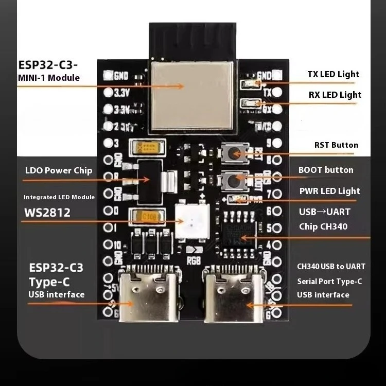 For ESP32-C3 Development Board Type-C WiFi BLE5.0 DevKitM-1 Core Board