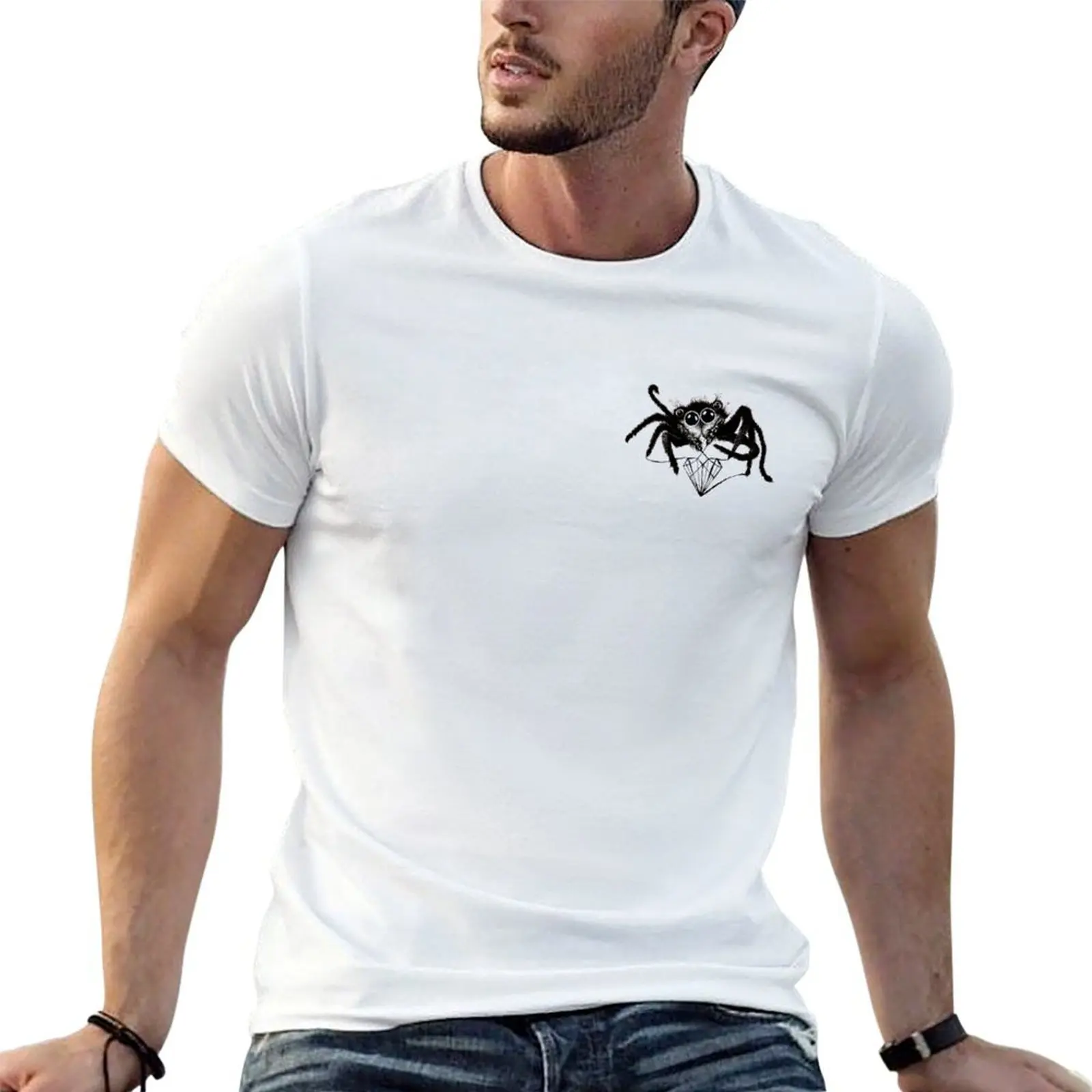 jumping spider, wildlife illustration, animal print, unique art T-Shirt cotton t shirt man t shirt custom print T-Shirt