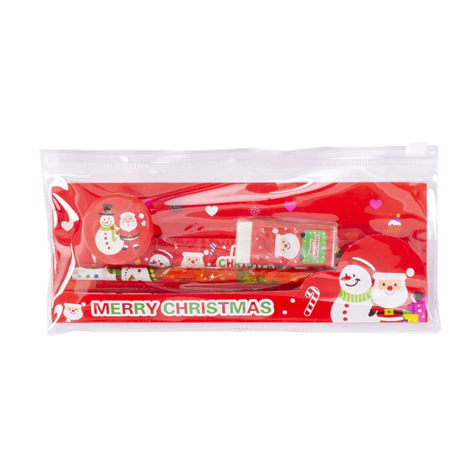 4 Sets Cartoon Santa Claus Snowman Pencil Eraser Ruler Stationery Set for Christmas Theme Party Favors School Gift Pinata Filler