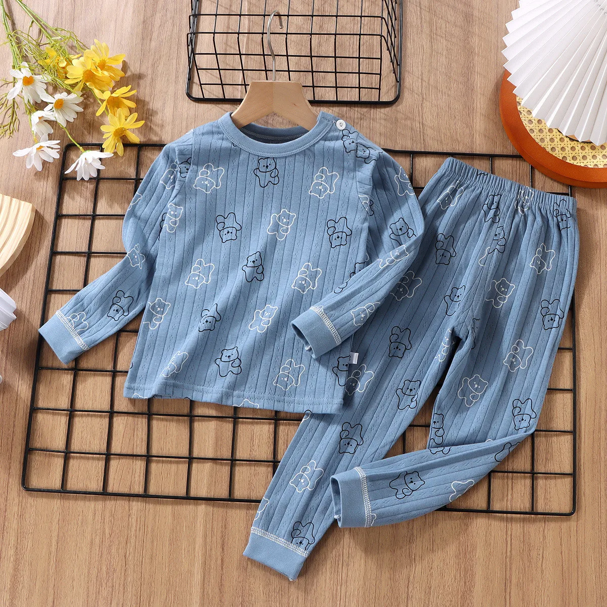 

Children's Warm Home Wear Girls Autumn Long Sleeve Sleepwear Pure Cotton Set Baby Girls Cartoon Bear Nightwear Pajamas Suit