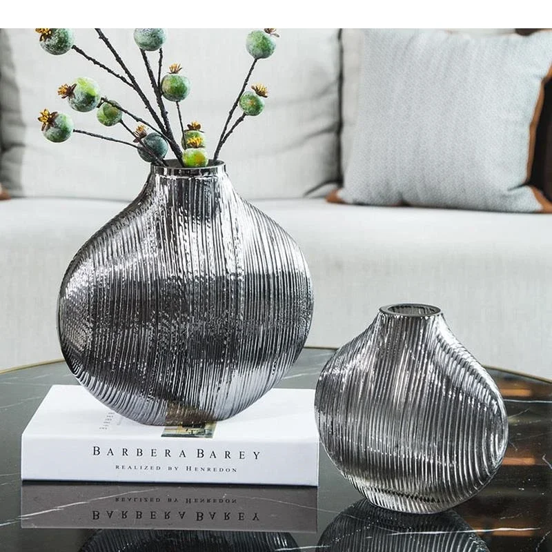 

Silver Brushed Glass Vase Living Room Porch Decoration Flower Arrangement Hydroponic Pot Home
