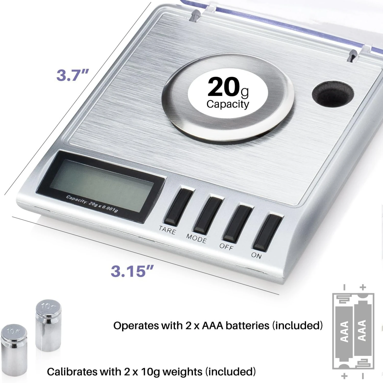 Accurate High Precision Milligram Jewelry Scale with 0.001g Accuracy - 20g Capacity - Ideal for Gems, Jewelry, and Reloading - I