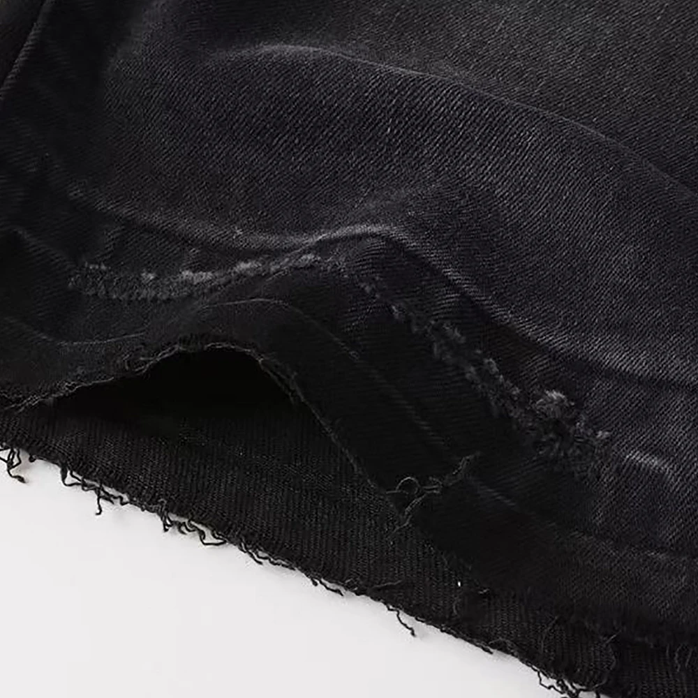 Men Jorts Stretch Black Denim Shorts Splash Ink Paint Raw Hem Knee Length Jean Shorts Summer Vintage Distressed Streetwear view 4