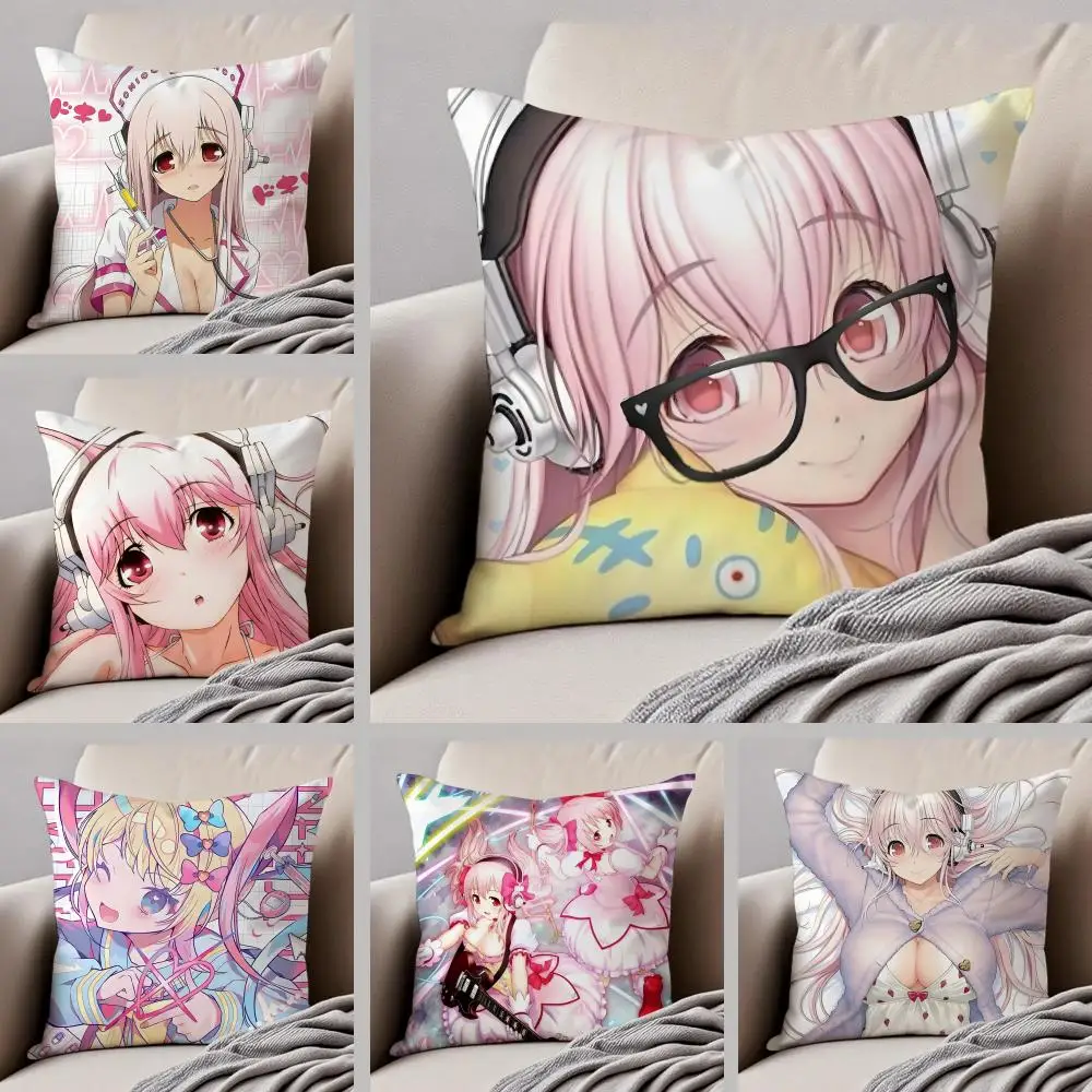 Cute Vibrant Japanese Idol S-Super Sonico Cushion Cover Throw Pillow Cover Hidden Button Durable Polyester Chair Cushion