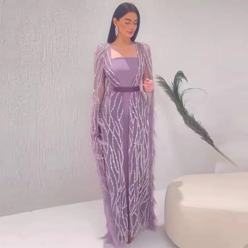 Elegantes Abendkleid mit Quaste für Damen, quadratischer Ausschnitt, durchsichtig, langärmelig, Party, Club, Maxikleid, gefälschte 2-teilige Schal-Abschlussball-weibliche Kleider