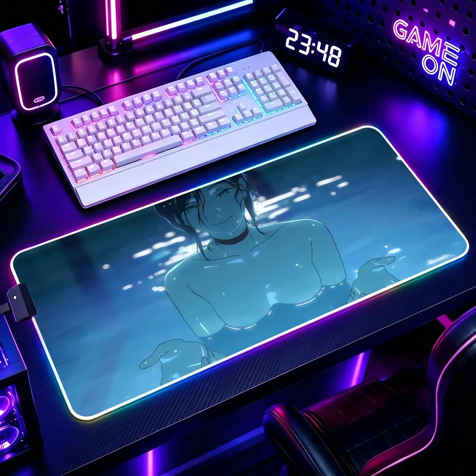 Mouse Pad RGB Color Changing Gaming Mouse Pad, Stitched Edges, XXL Large Keyboard Desk Mat anime Chainsaw Man