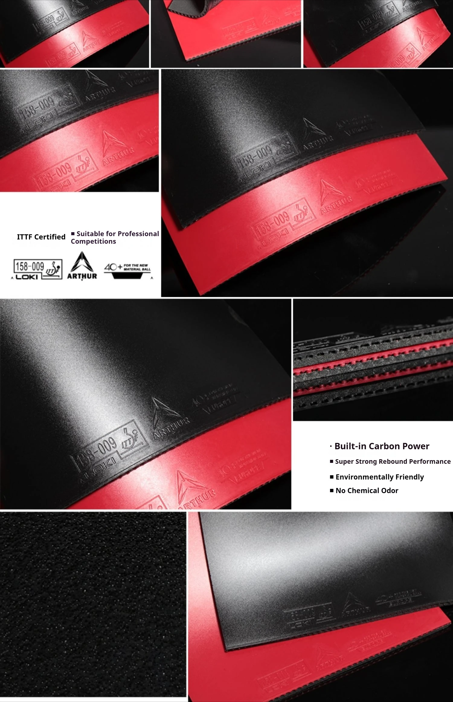LOKI ARTHUR EUROPE DIAMOND Tischtennisbelag, nicht klebend, Pips-in, TTF-zugelassen, mit Carbon-Schwamm – Detail 5