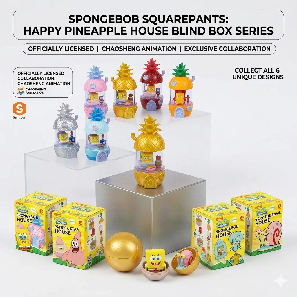 Machine à Gashapon Officielle Chaosheng Bob l'éponge : Mini Boîte Mystère Figurines Happy Pineapple House