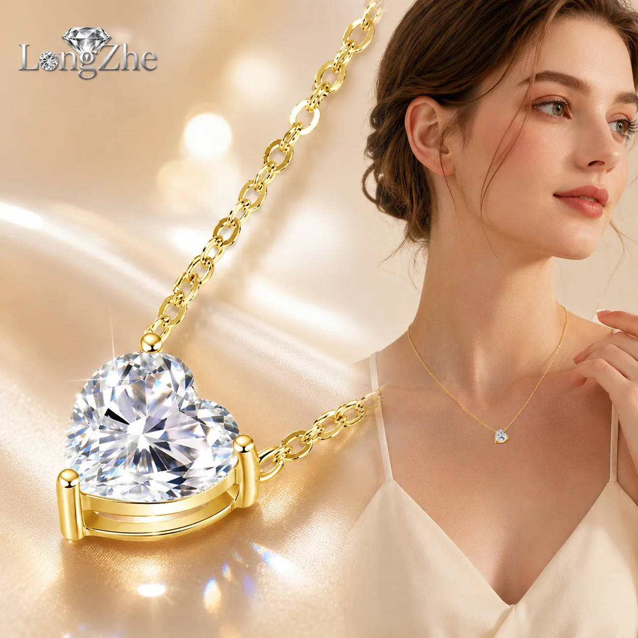 LongZhe Moissanite Heart Necklace 0.5CT 1CT 2CT D Color VVS1 S925 Silver GRA Certificate Diamond Tester Passed Fine Jewelry Gift