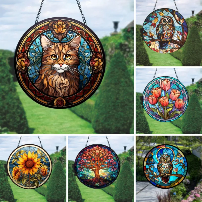 صائدة شمس بومة أكريليك للنوافذ وغرف المنزل ، ديكور ملون ، قلادة معلقة على الحائط ، إضاءة ملونة ، زخارف حدائق ، هدايا