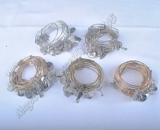 5pcs Gold Color Silver Color Bracelet Wholesales Newest Women Fashion Alloy Charms Adjustable Expandable Wire Bracelets C001