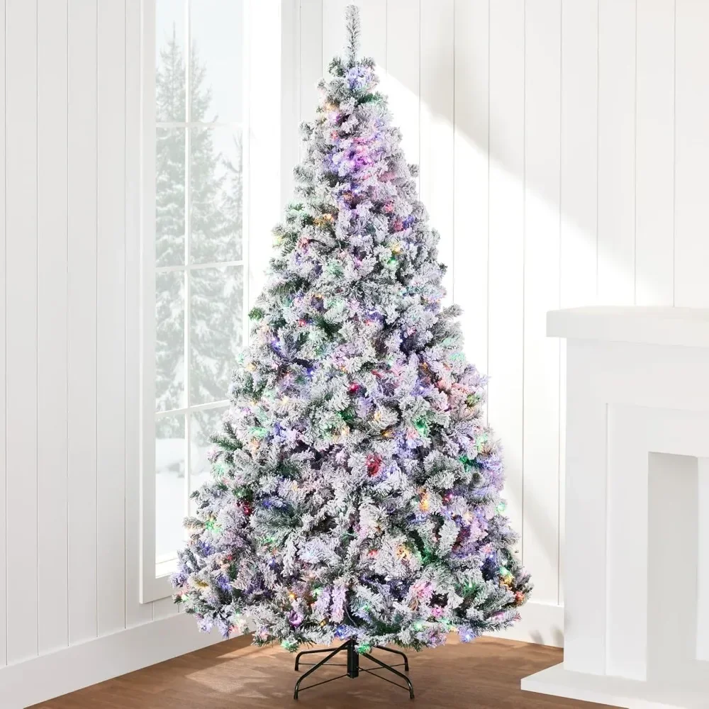 

Artificial Christmas Tree, Pre-Lit Snow Flocked Design Pine Tree, Full Appearance Snowy with Metal Stand, Easy Assembly