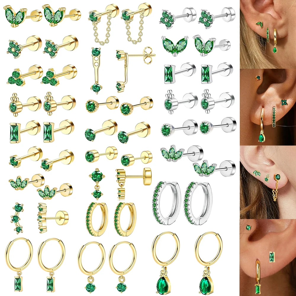 여성용 플랫 백 귀걸이 저자 극성 귀걸이 20G 소형 스테인레스 스틸 연골 귀걸이 피어싱 헬릭스/Tragus/Conch