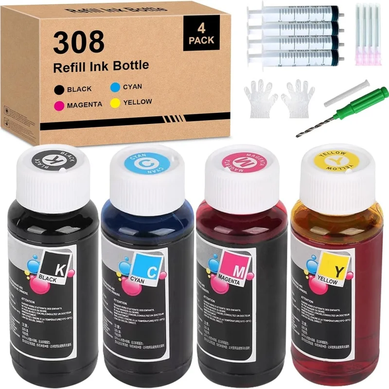 308 Ink Bottle Refill Pack for 308 308XL 308e Ink Cartridges for HPQ ENVY 6110 6120 6130 6520 6530 6122e 6532e 6520e 6132e 6530e