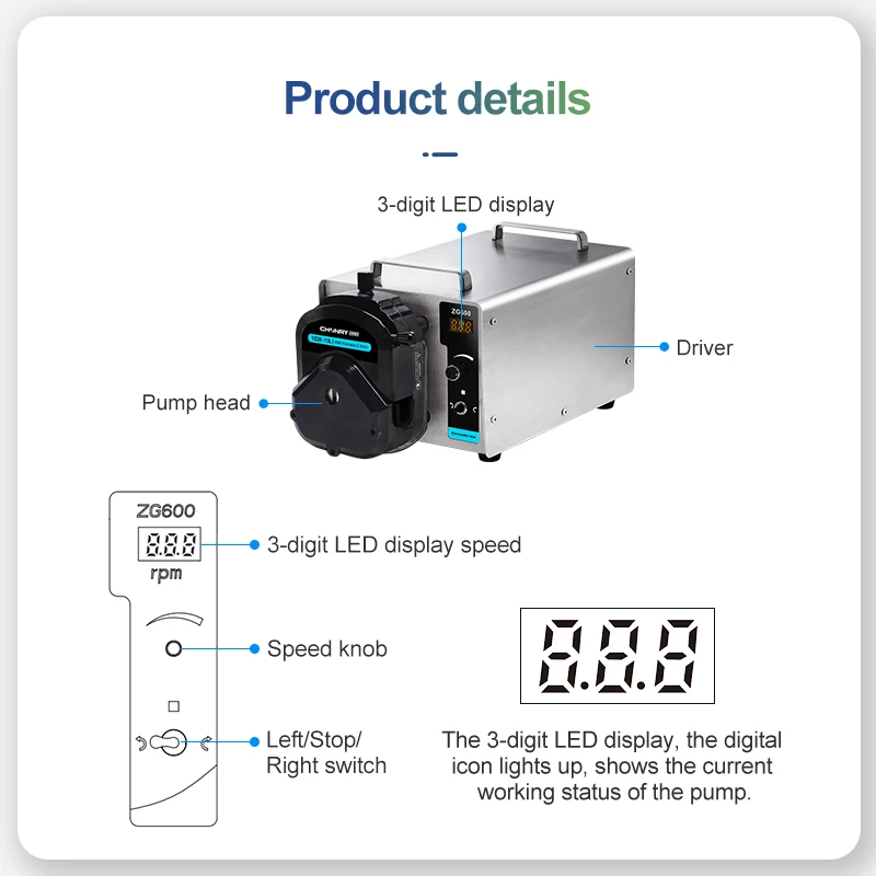 CHONRY ZG600 Chemical Peristaltic Pump Liquid Transfer Peristaltic Pump Automatic Peristaltic Pump