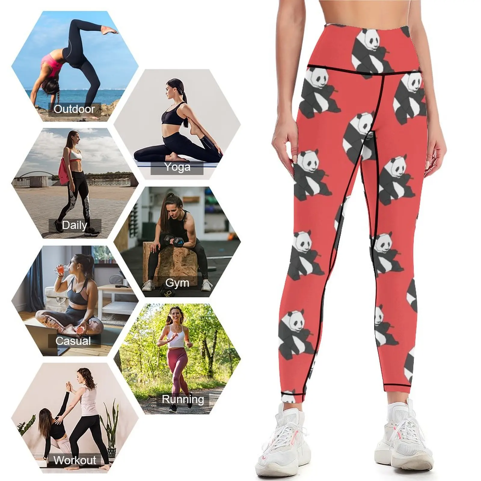 Geometric Panda Bear Leggings sport legging Golf wear Sweatpants Womens Leggings