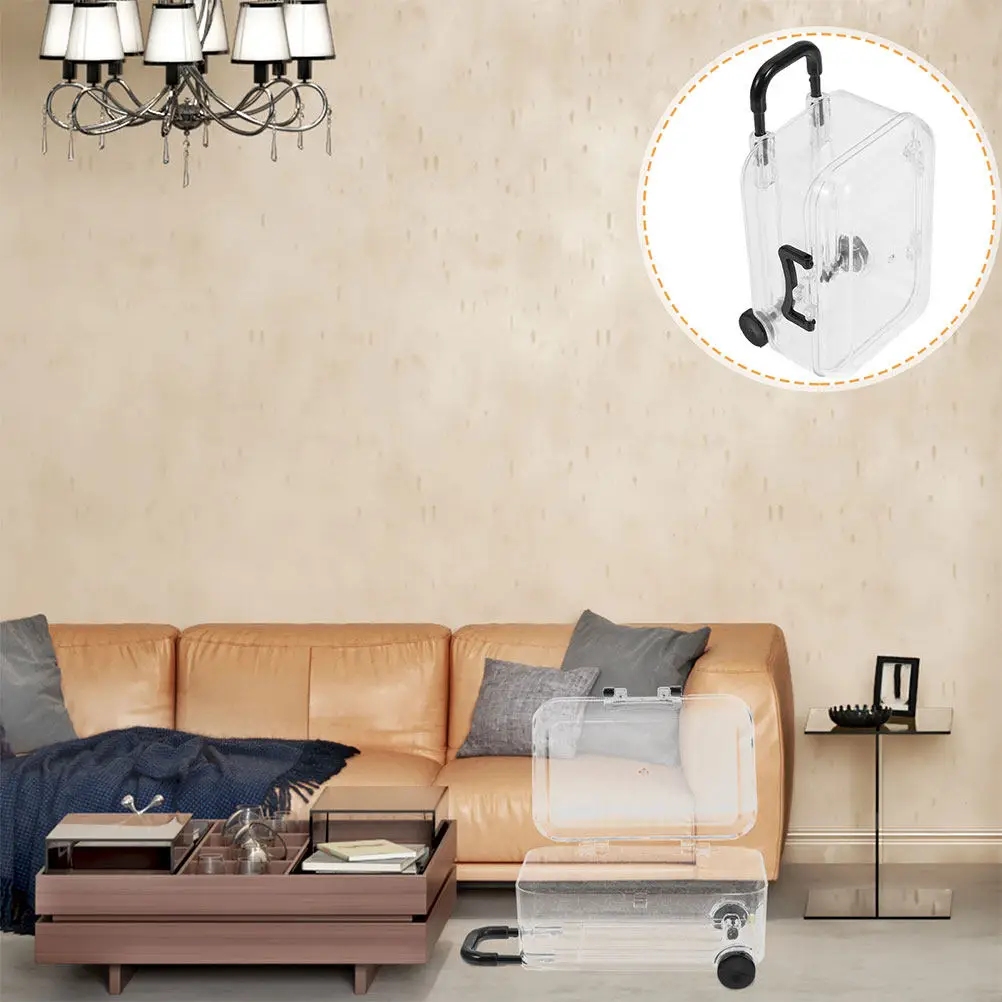 

2Pcs Mini Clear Trunk Box Functional Suitcase for Dollhouse Storage Travel Themed Party Decorations Compact Organizer Case