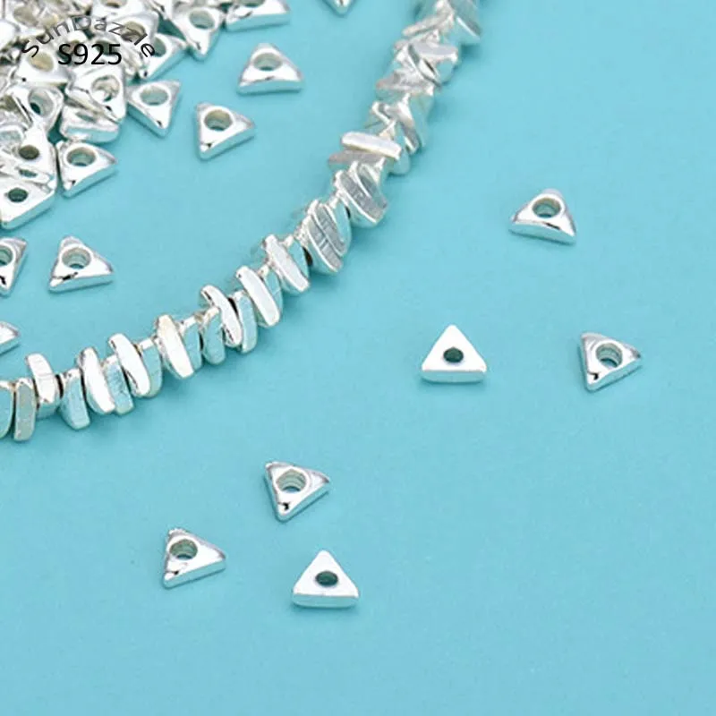 Genuine Real Pure Solid 925 Sterling Silver Flat Triangular Beads Spacers Loose Bead DIY Jewelry Findings 1g