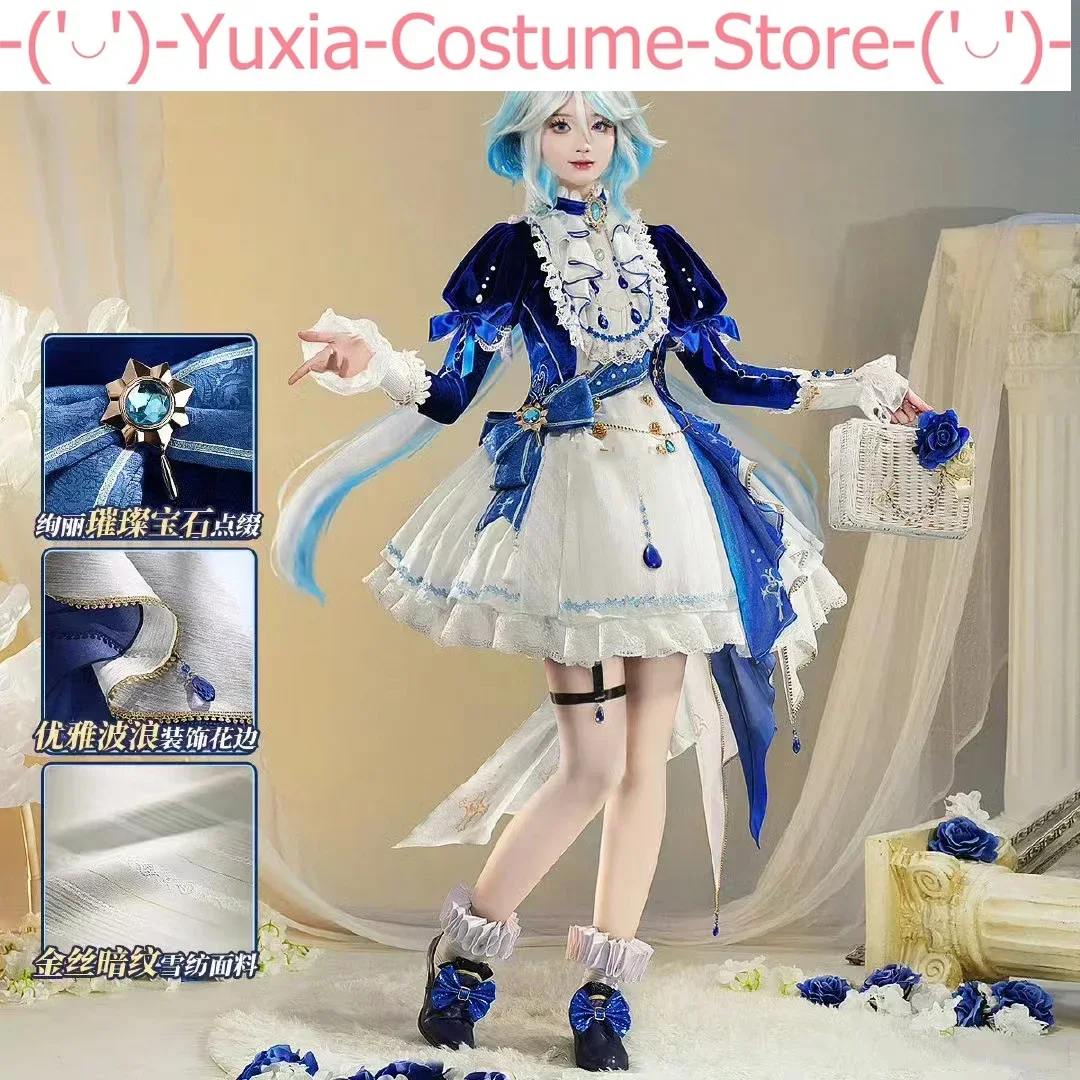 Genshin Impact Furina Blue Dance Music Game Suit Gorgeous Dress Cosplay Costume Halloween Party Role Play Outfit Women