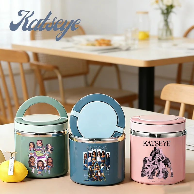 

Katseye Food Thermal Jar Insulated Soup Cup Stainless Steel Vacuum Lunch Box with Handle Girls Portable Sealed Bento Boxes Gifts