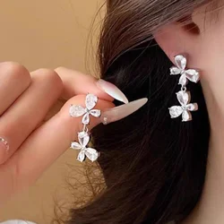 Silver Color Butterfly Earrings Elegant and Cute Butterfly Inlaid Crystal Earrings for Women Wedding Gift Jewelry