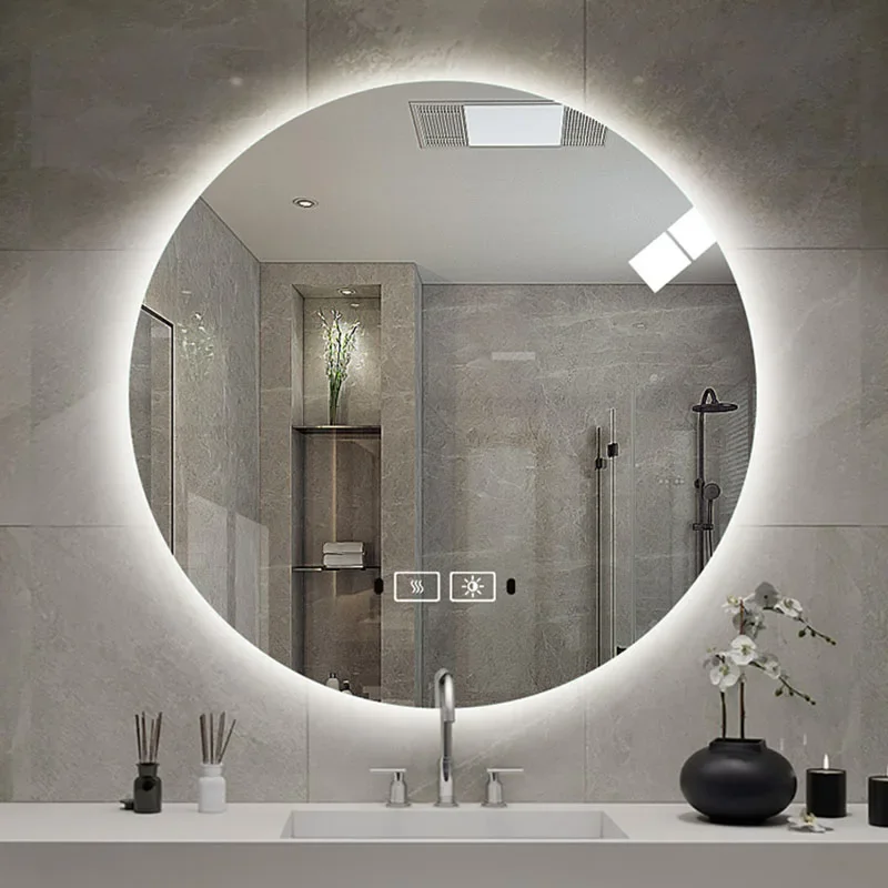 Smart Bathroom Bluetooth Decorative Mirrors Lighting Toilet Large Bath Mirrors Round Touch Led Espelho Grande Decoration Home